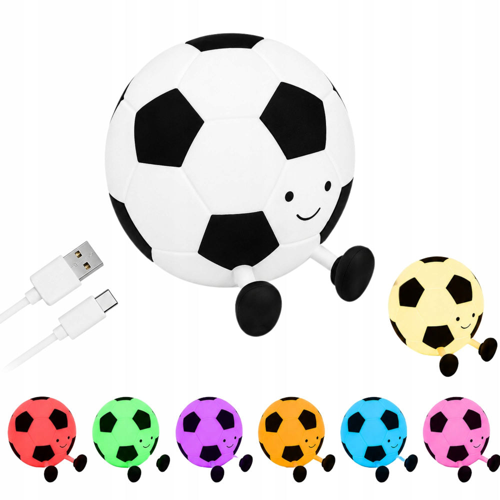 Silikona LED naktslampiņa futbola bumba bērniem ar RGB gaismu un USB-C uzlādi