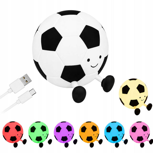 Silikona LED naktslampiņa futbola bumba bērniem ar RGB gaismu un USB-C uzlādi