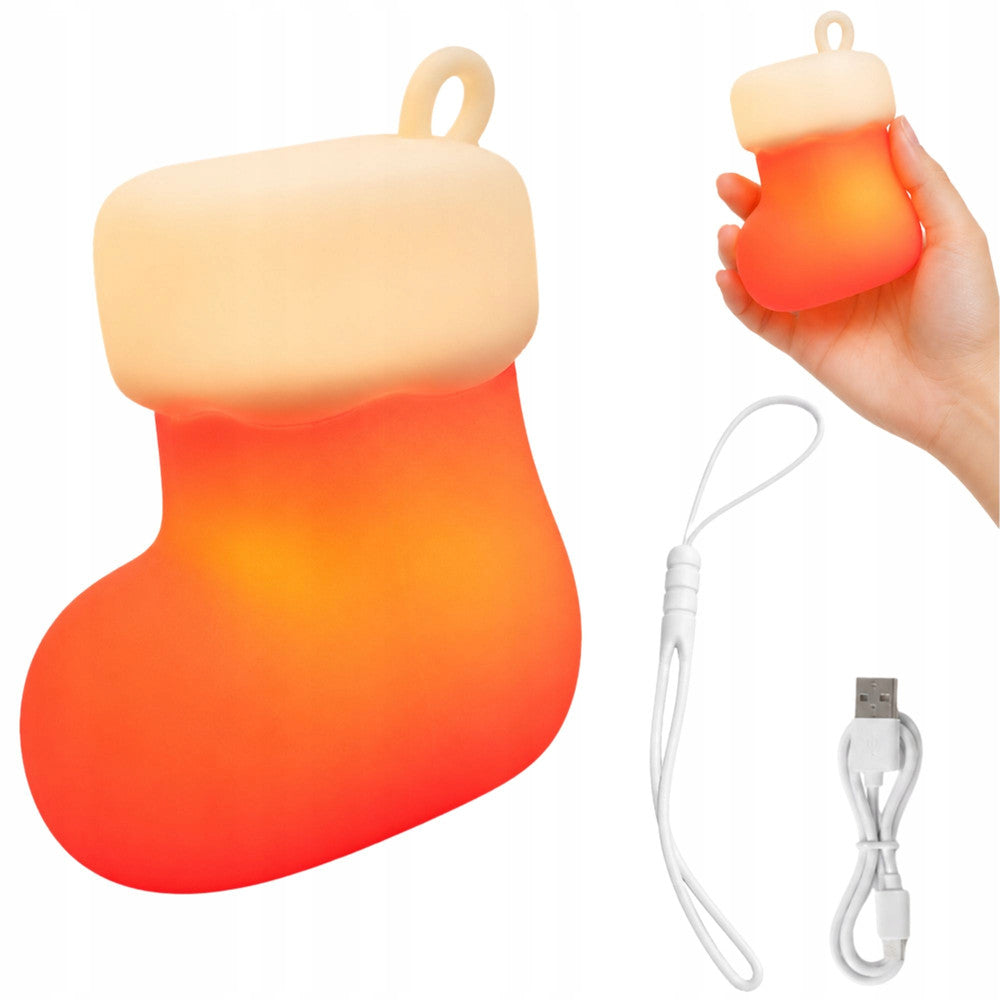 Silikona LED Ziemassvētku zeķes lampiņa ar 3 gaismas režīmiem un USB uzlādi
