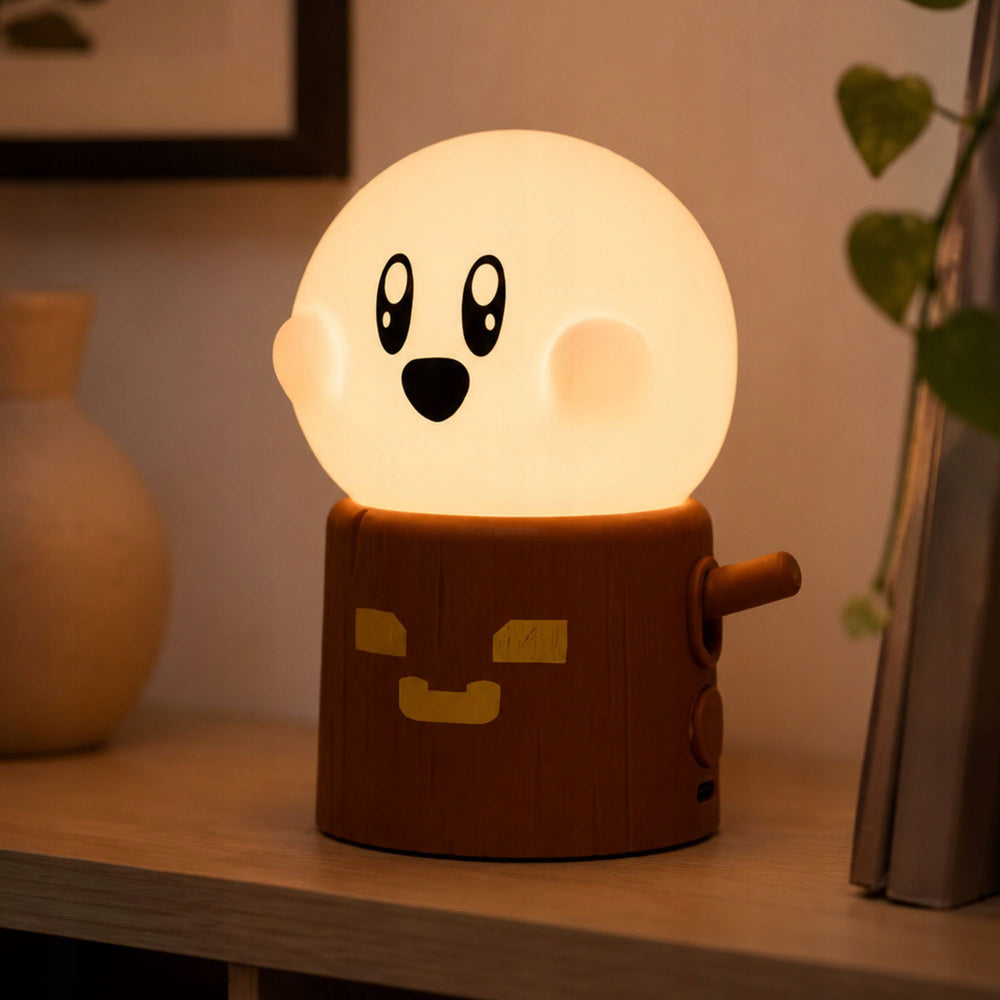 Silikona spoka LED RGB naktslampiņa uz koka stumbra pamatnes, silta gaisma bērnu istabai