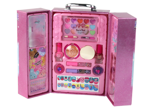 Skaistumkopšanas rotaļu čemodāns ar bērnu kosmētikas komplektu rozā kastē