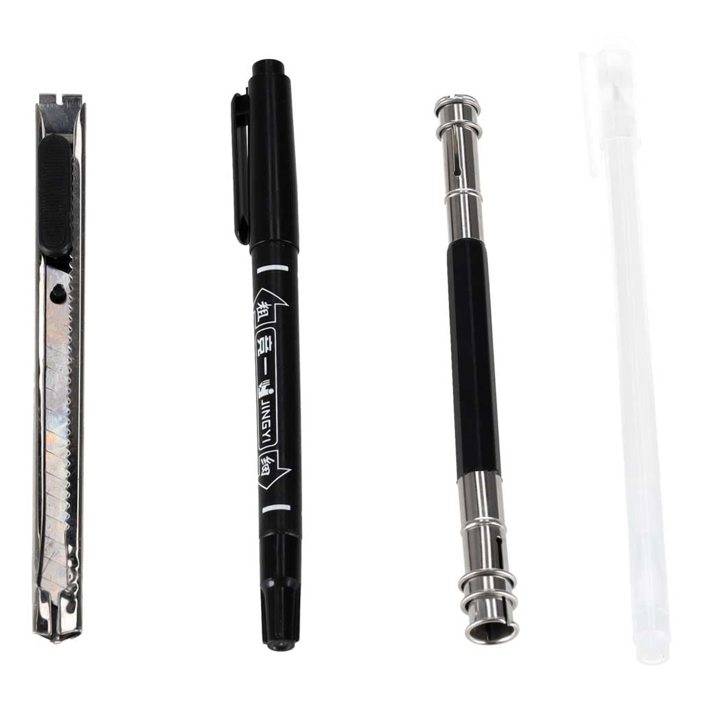 Skicēšanas komplekta nazītis, pildspalva, zīmuļa pagarinātājs un asināmais