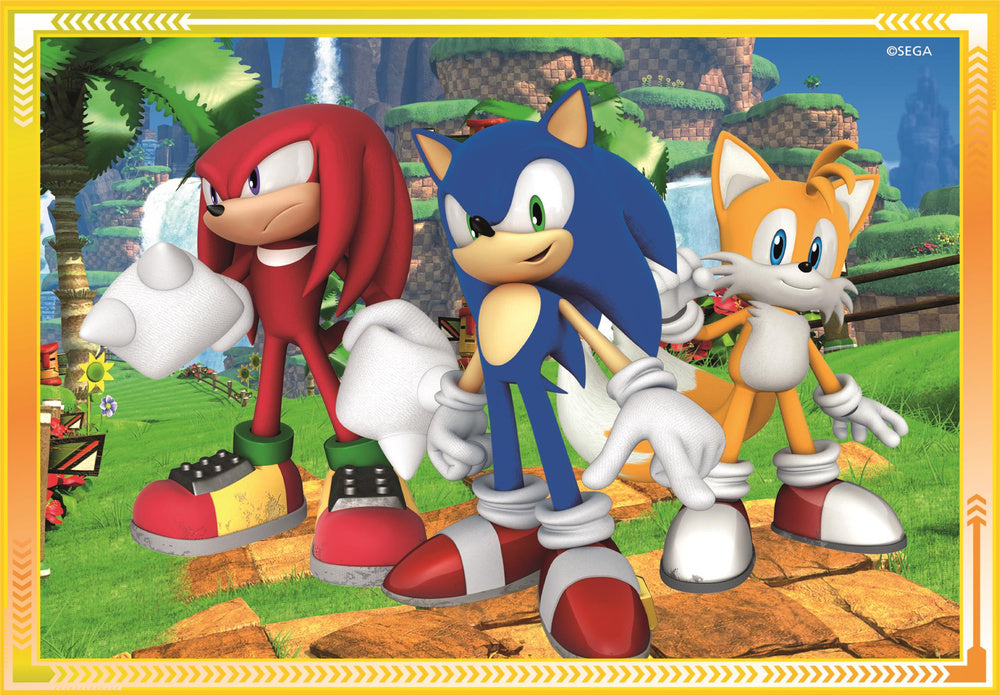 Soniks, Nakls un Tails krāsainā piedzīvojumu ilustrācijā dabas ainavā