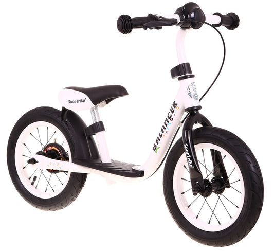 Balts SportTrike līdzsvara velosipēds bērniem ar piepumpējamiem riteņiem un bremzi