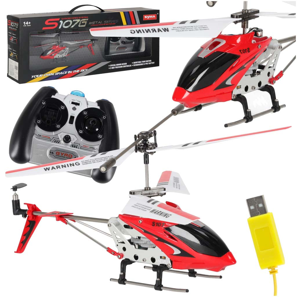 Syma S107G radio vadāms helikopters sarkanā krāsā ar pulti un USB uzlādi