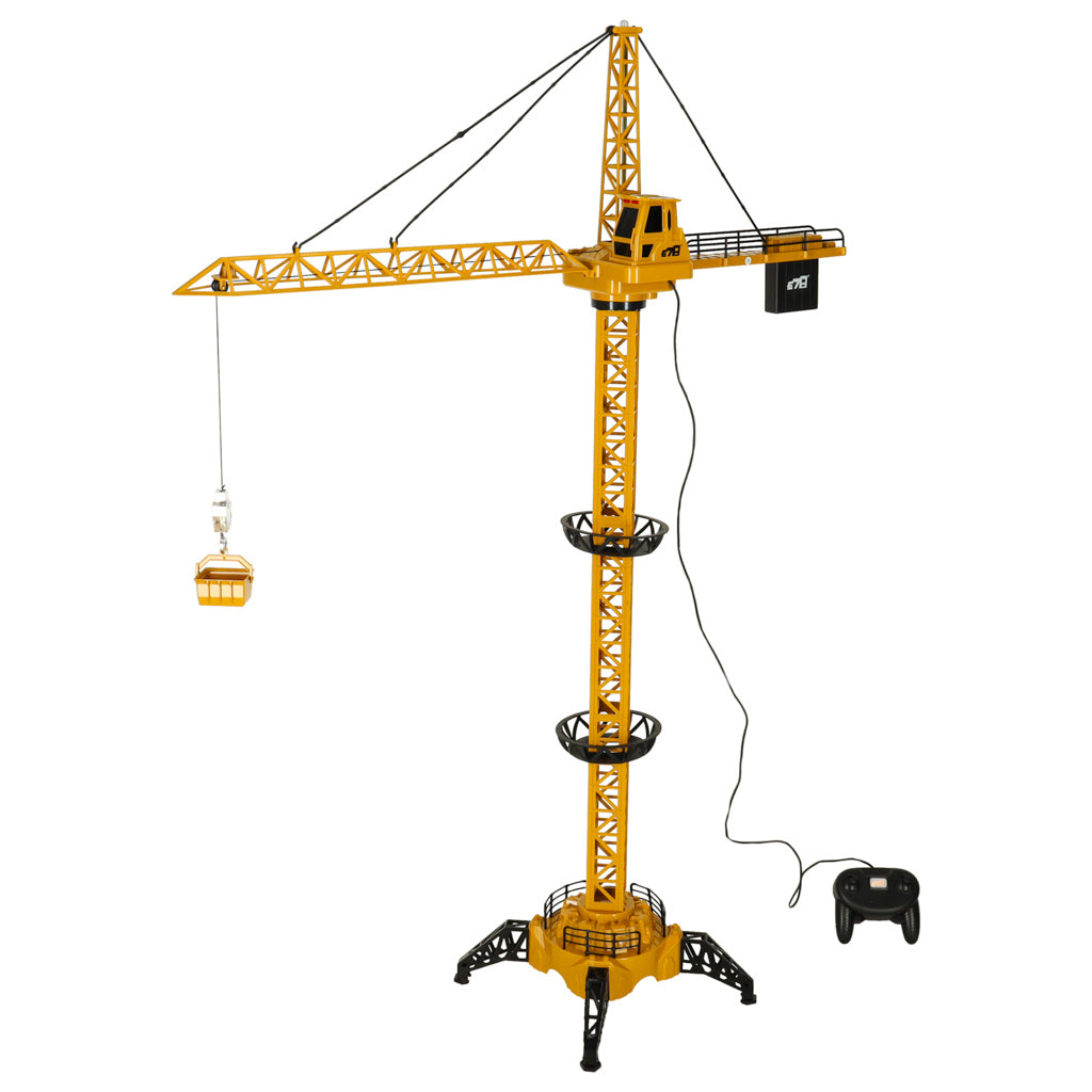 Tālvadāms celtniecības krāns ar āķi un pulti, 128 cm augsta rotaļlieta bērniem