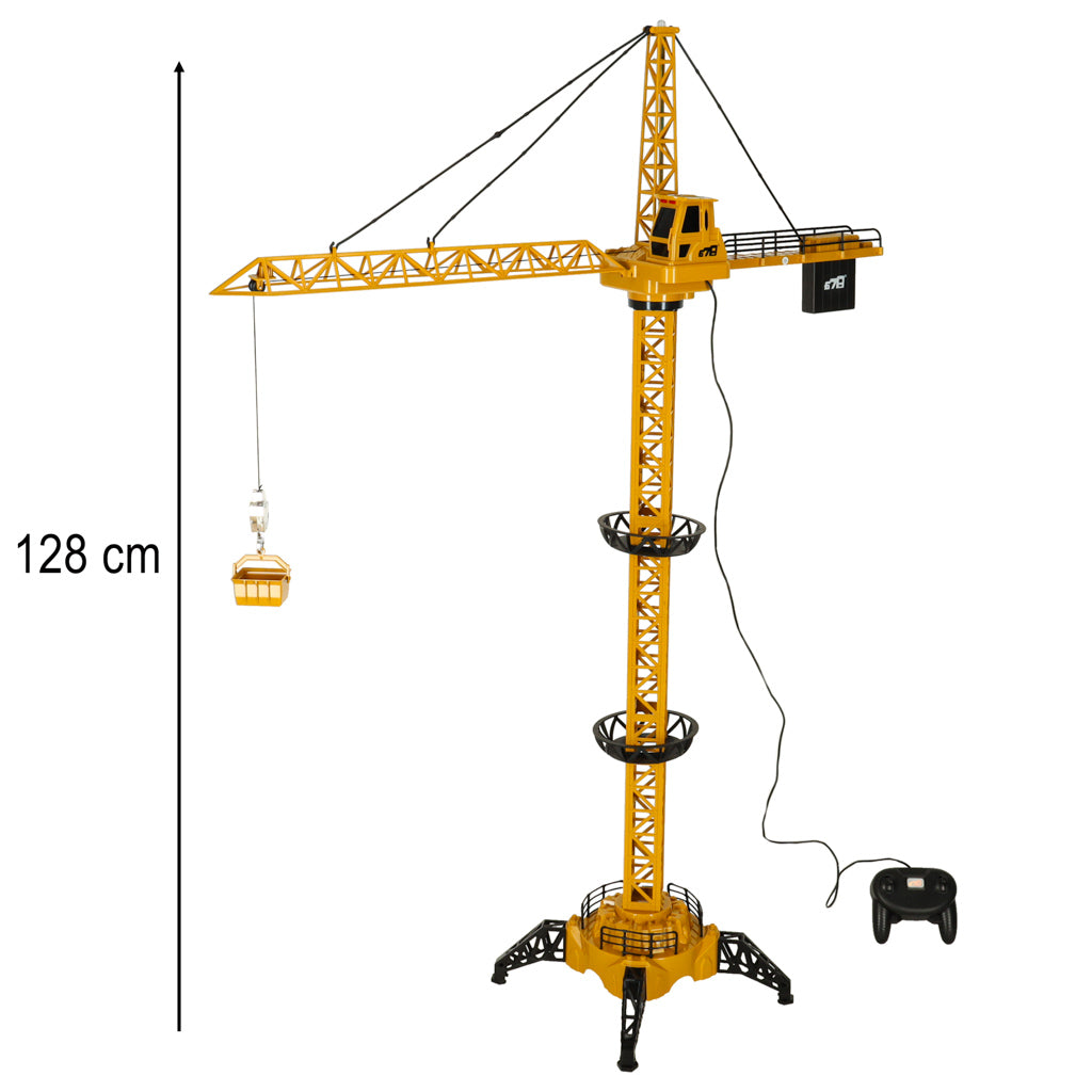 Tālvadāms celtniecības krāns ar pulti un norādītu 128 cm augstumu, rotaļlieta bērniem