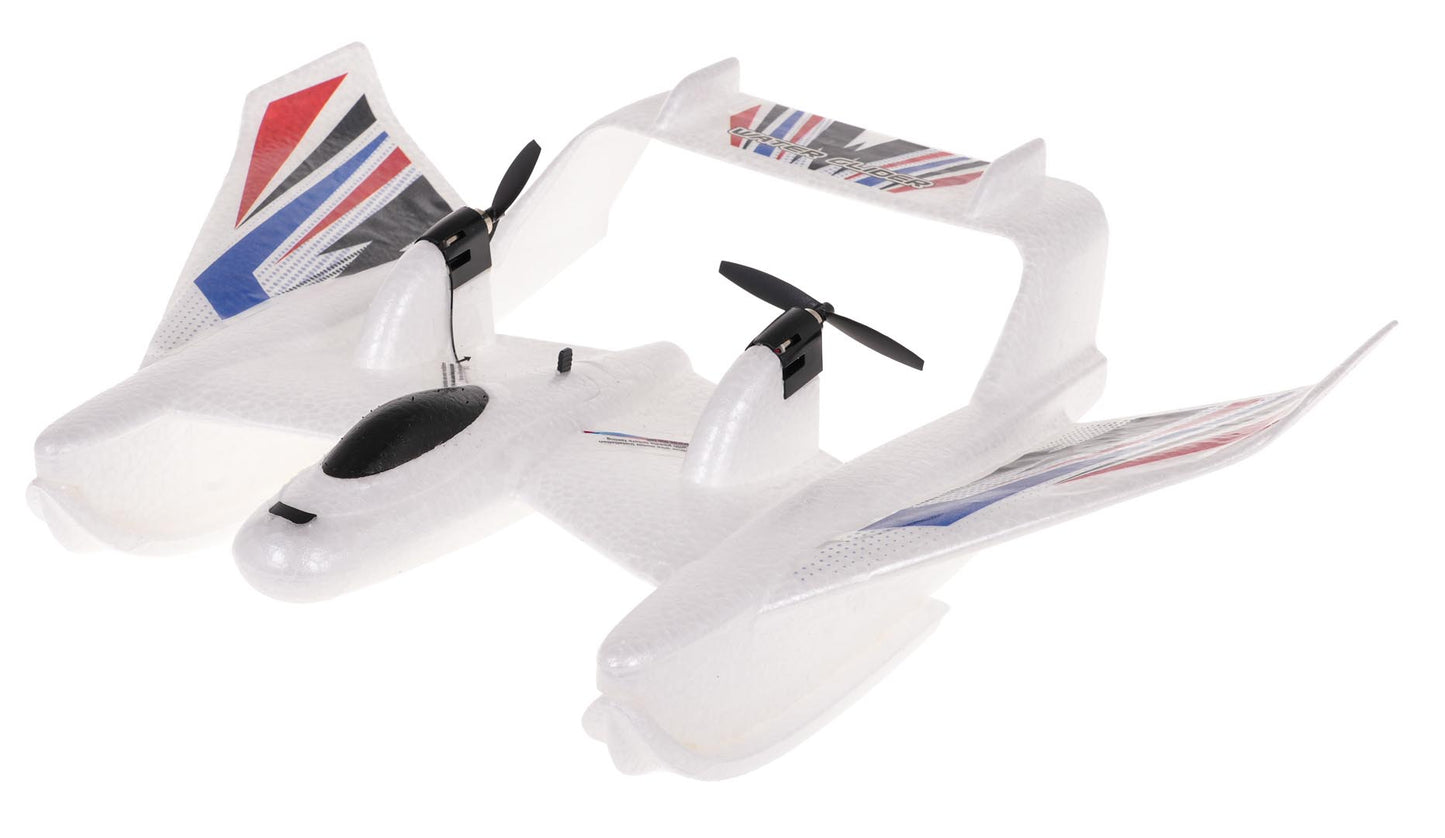 Tālvadības hidroplāns Water Glider ar diviem motoriem un pontoniem nolaišanās uz ūdens