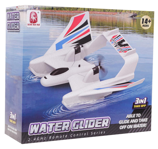 Tālvadības hidroplāns Water Glider bērniem no 14 gadu vecuma un pieaugušajiem uz iepakojuma