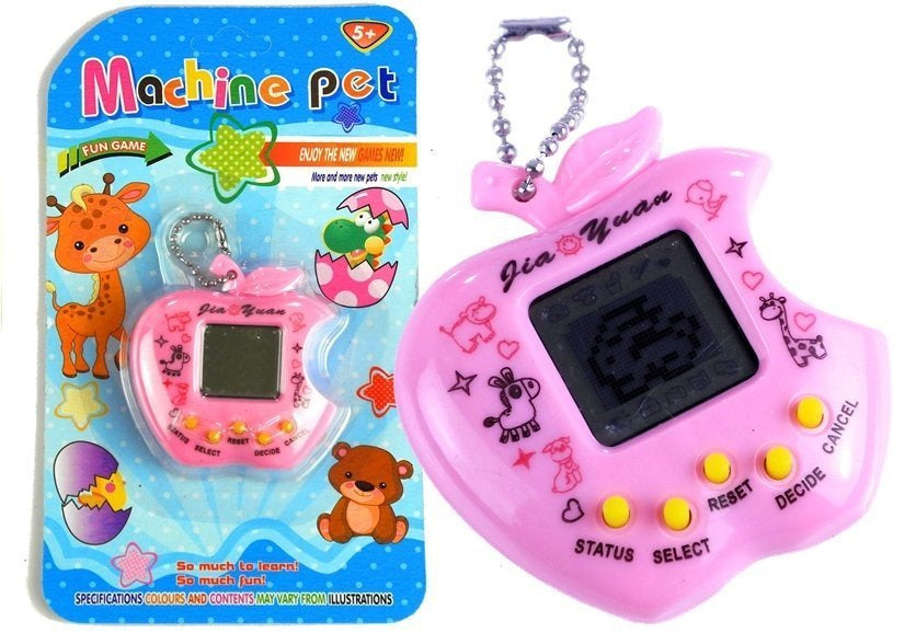 Rozā elektroniskais mājdzīvnieks tamagotchi ar atslēgu piekariņu un ekrānu