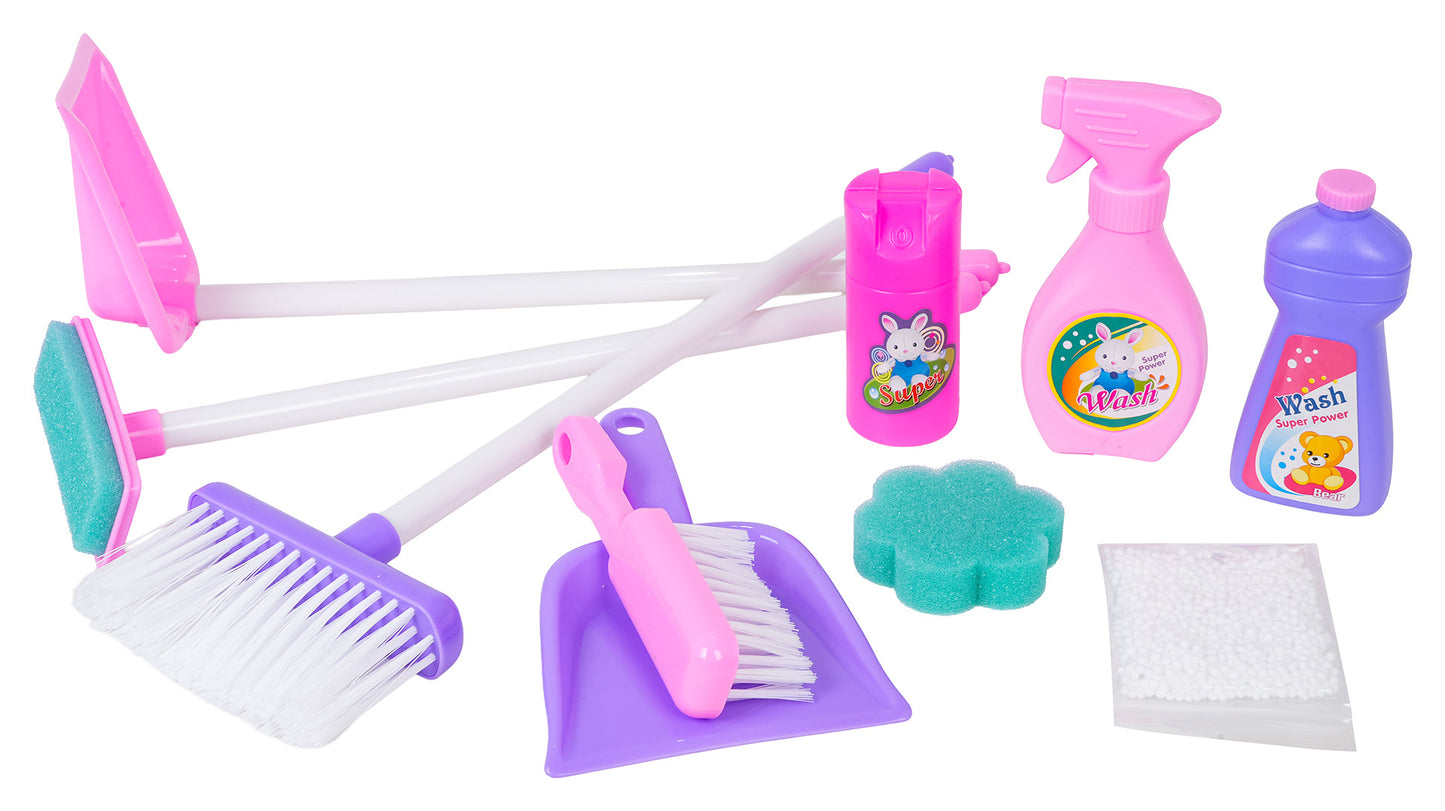 Tīrīšanas rotaļlietu komplekta piederumi – slotas, birstes, sūklis un pudelītes bērniem, 3+