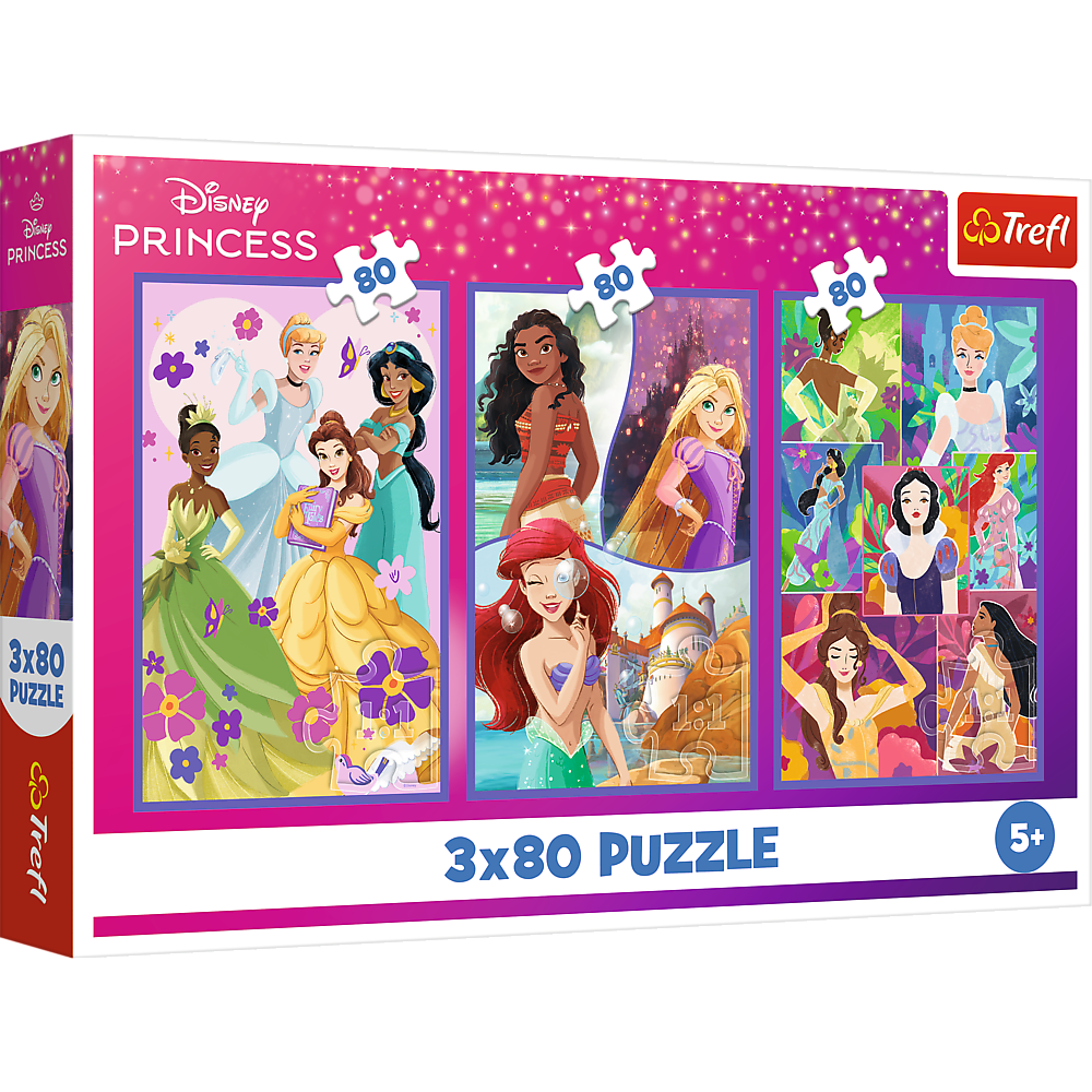 Trefl Disney Princess puzle 3x80 ar trim krāsainiem Disneja princešu attēliem bērniem