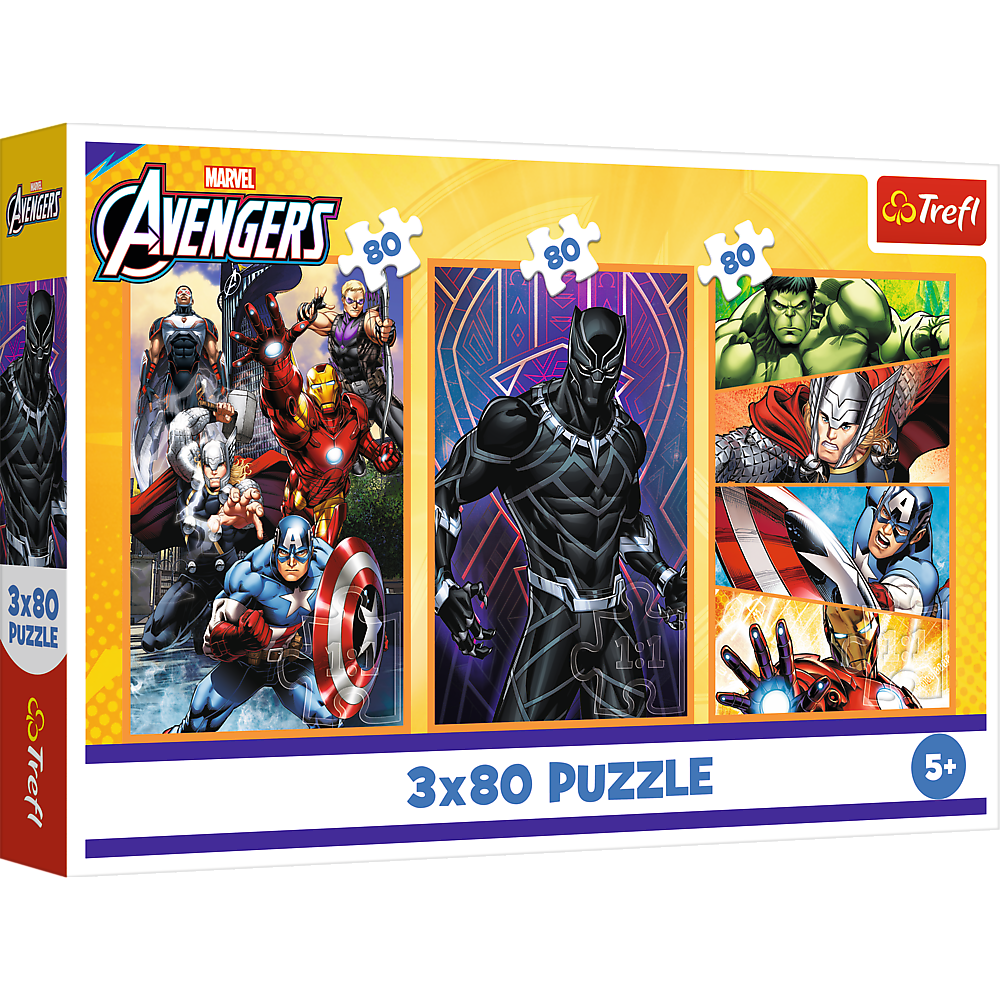 Trefl Marvel Avengers puzle 3x80 ar trim supervaroņu attēliem bērniem