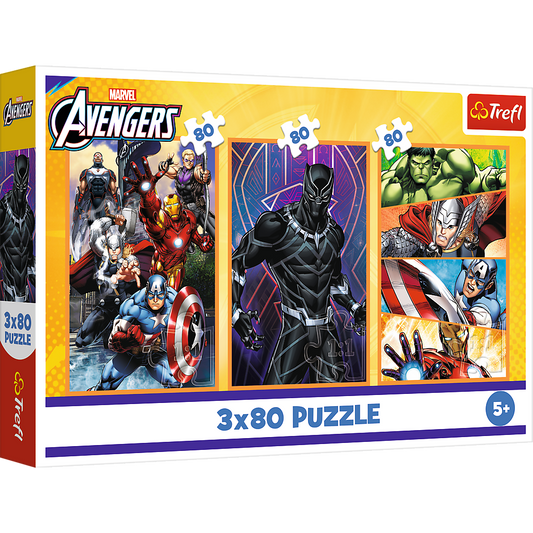 Trefl Marvel Avengers puzle 3x80 ar trim supervaroņu attēliem bērniem