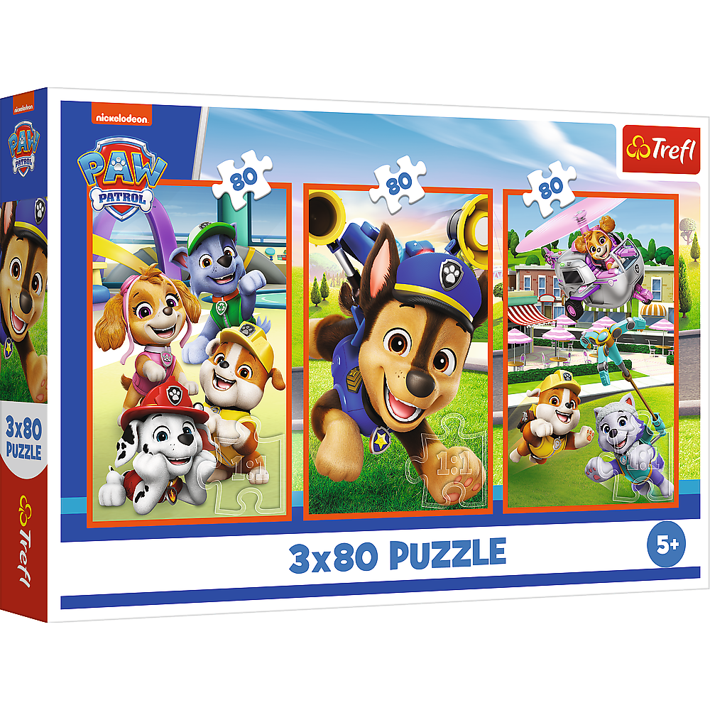 Trefl PAW Patrol puzle 3x80 ar trim Ķepu patruļas attēliem bērniem