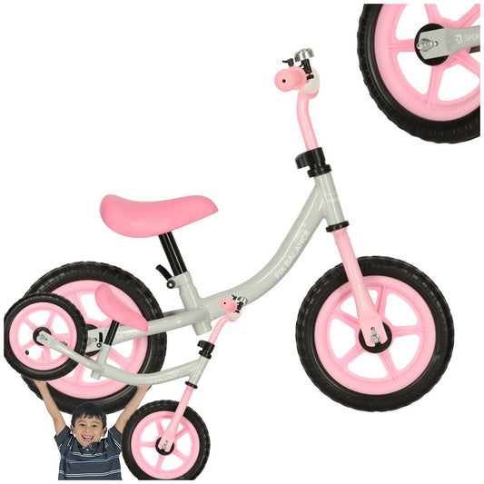 Balts un rozā Trike Fix Balance bērnu balansa velosipēds ar rozā riteņiem