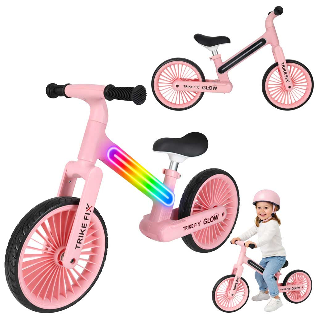 Rozā Trike Fix Glow līdzsvara ritenis bērniem ar LED apgaismojumu