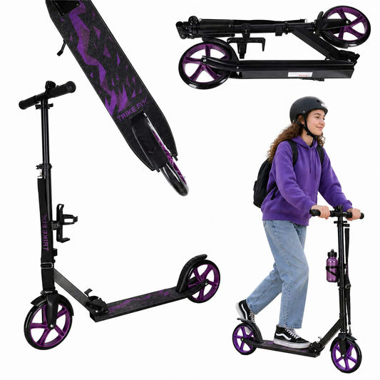 Trike Fix saliekams pilsētas skrejritenis melns ar violetiem 200 mm riteņiem