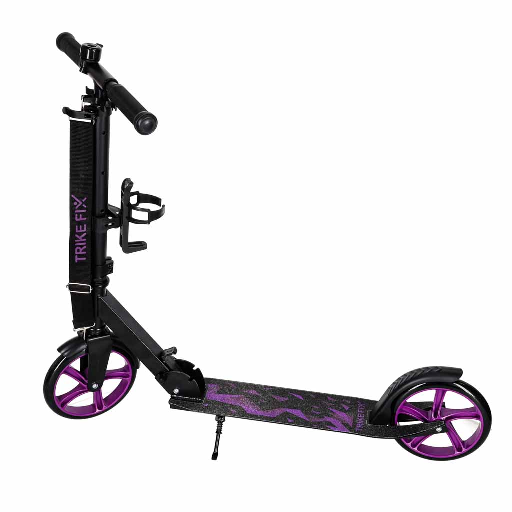 Trike Fix melns salokāms skrejritenis ar violetiem riteņiem sānskatā
