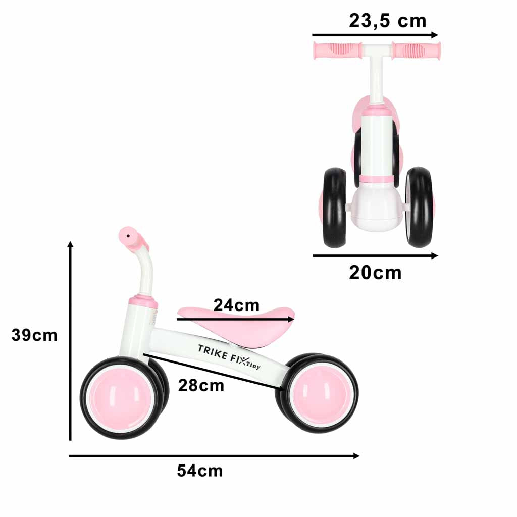 Trike Fix Tiny V2 līdzsvara riteņa izmēru shēma ar galvenajiem izmēriem centimetros