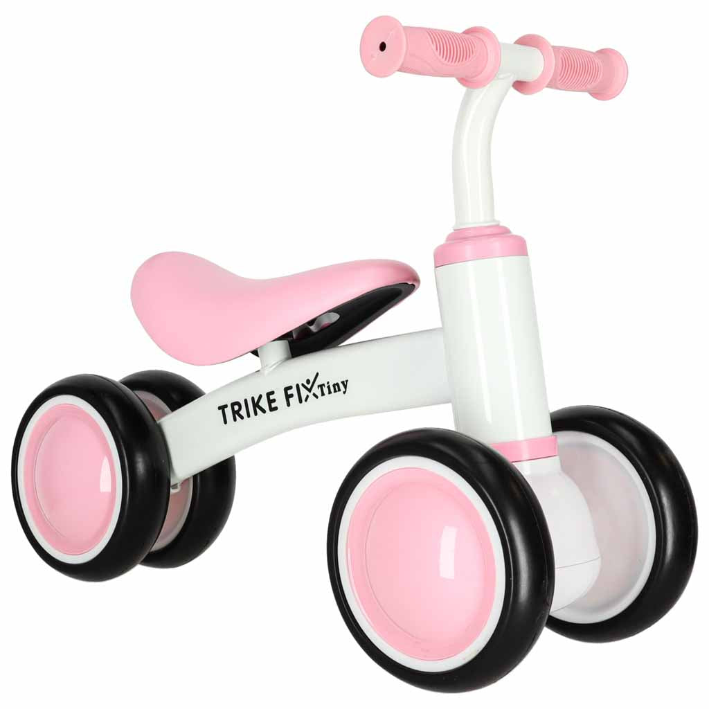 Rozā Trike Fix Tiny V2 līdzsvara ritenis bērniem ar četriem riteņiem un ergonomisku sēdekli