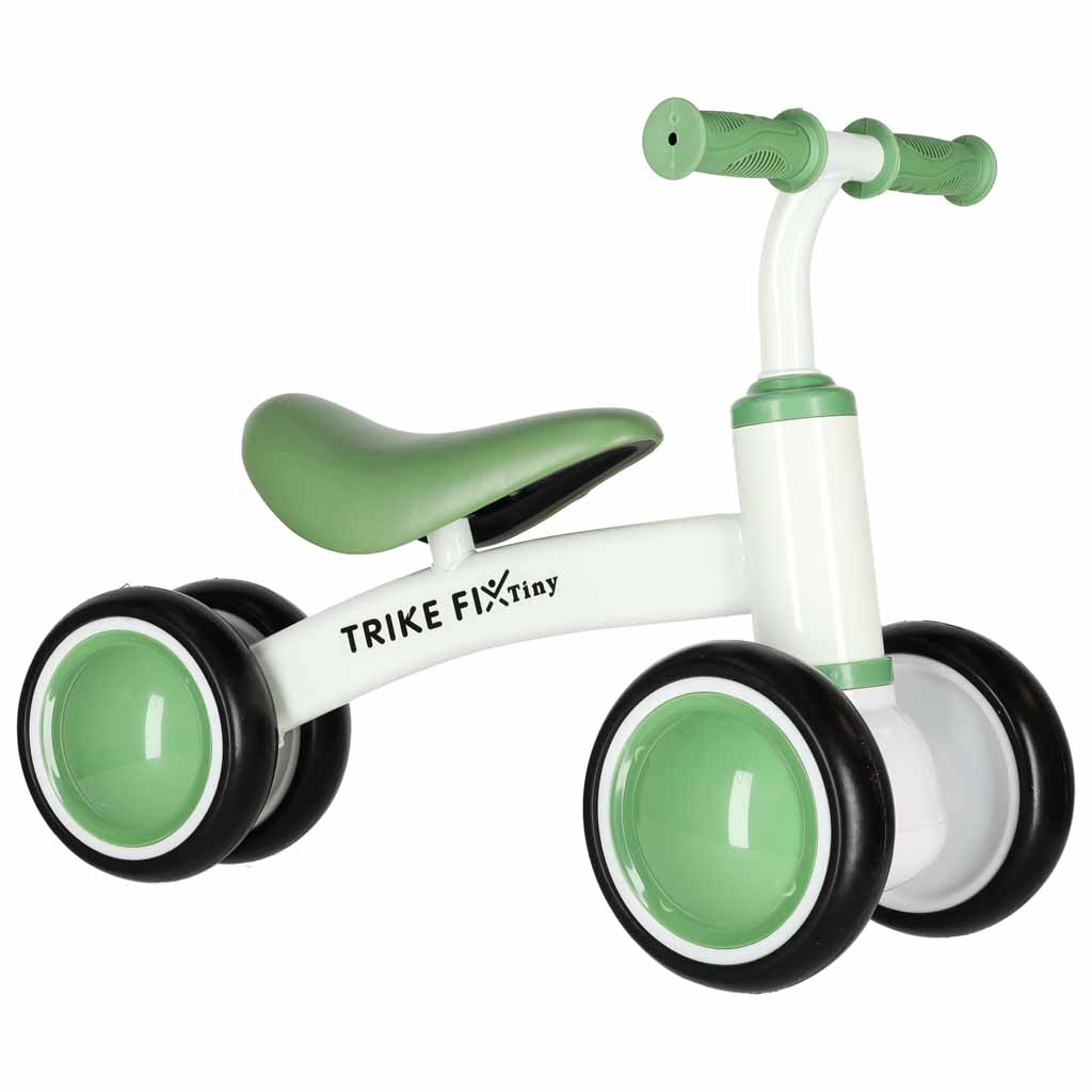 Zaļš Trike Fix Tiny V2 līdzsvara ritenis bērniem ar ergonomisku sēdekli un četriem riteņiem