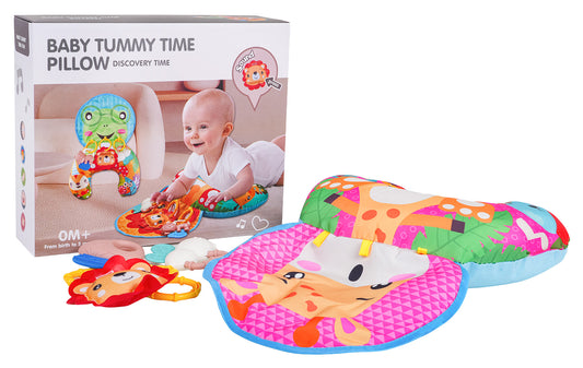 Sensorais tummy time spilvens zīdaiņiem – žirafes dizains ar 3 noņemamiem piekariņiem un spilvenu paklājiņu
