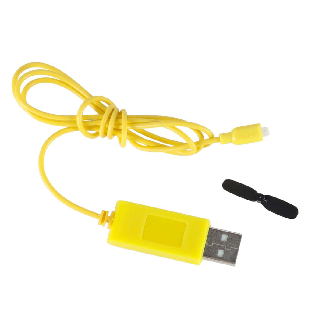 USB uzlādes vads un rezerves propelleris SYMA S107G helikopteram