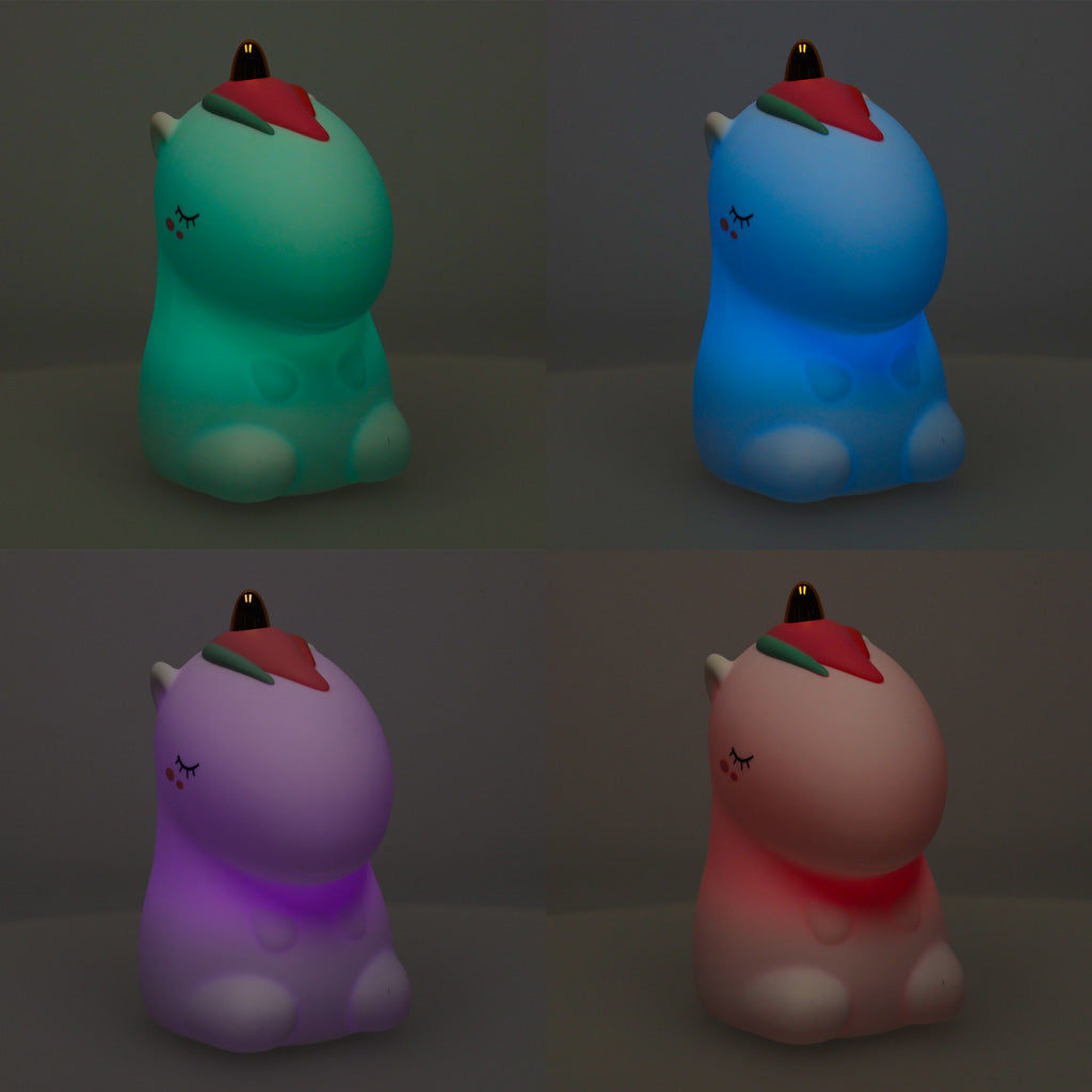 RGB vienradža silikona naktslampiņa četros dažādos gaismas toņos