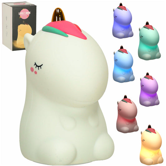 Vienradža formas silikona naktslampiņa ar RGB krāsu maiņu un USB uzlādi