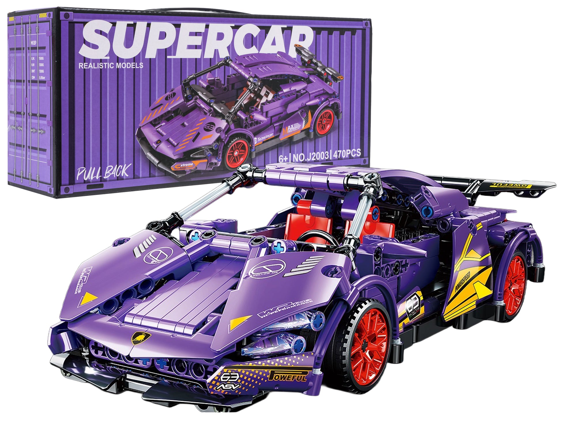 Violets sporta auto klucīšu komplekts 470 detaļas ar pull back piedziņu