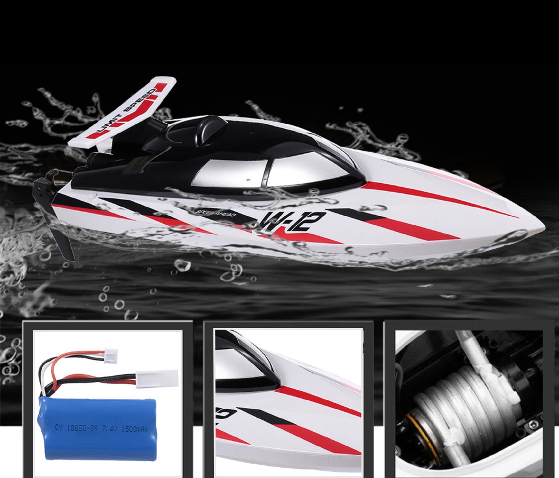 WLtoys WL912 tālvadības ātrlaiva ar 7,4 V 1500 mAh akumulatoru un ūdensdrošu motoru