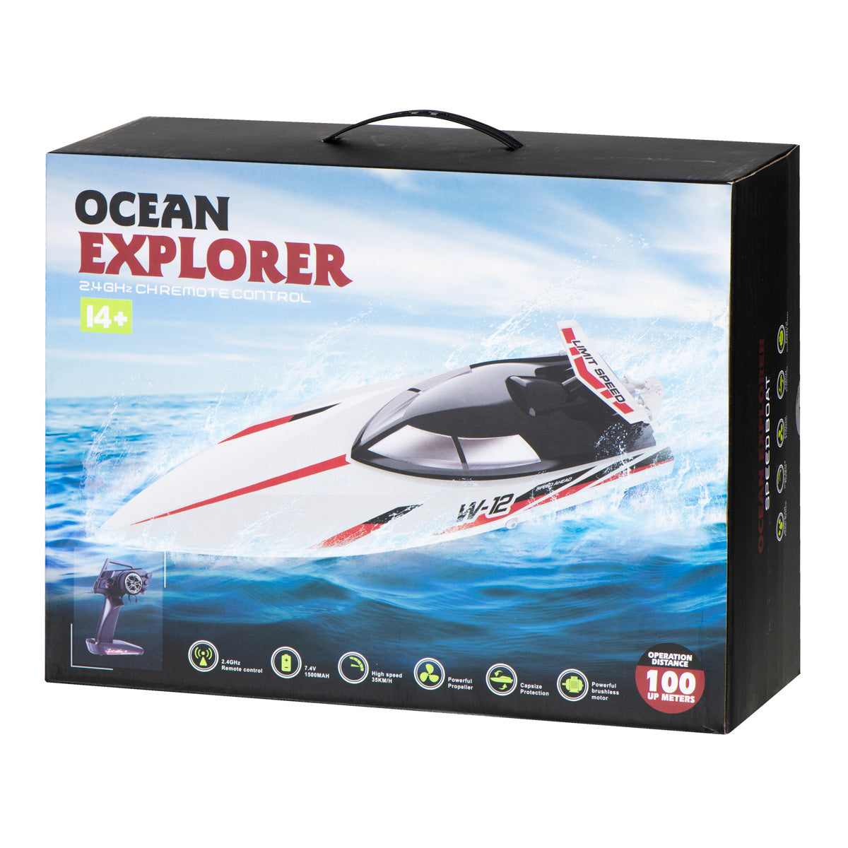 WLtoys WL912 tālvadības ātrlaiva Ocean Explorer iepakojumā