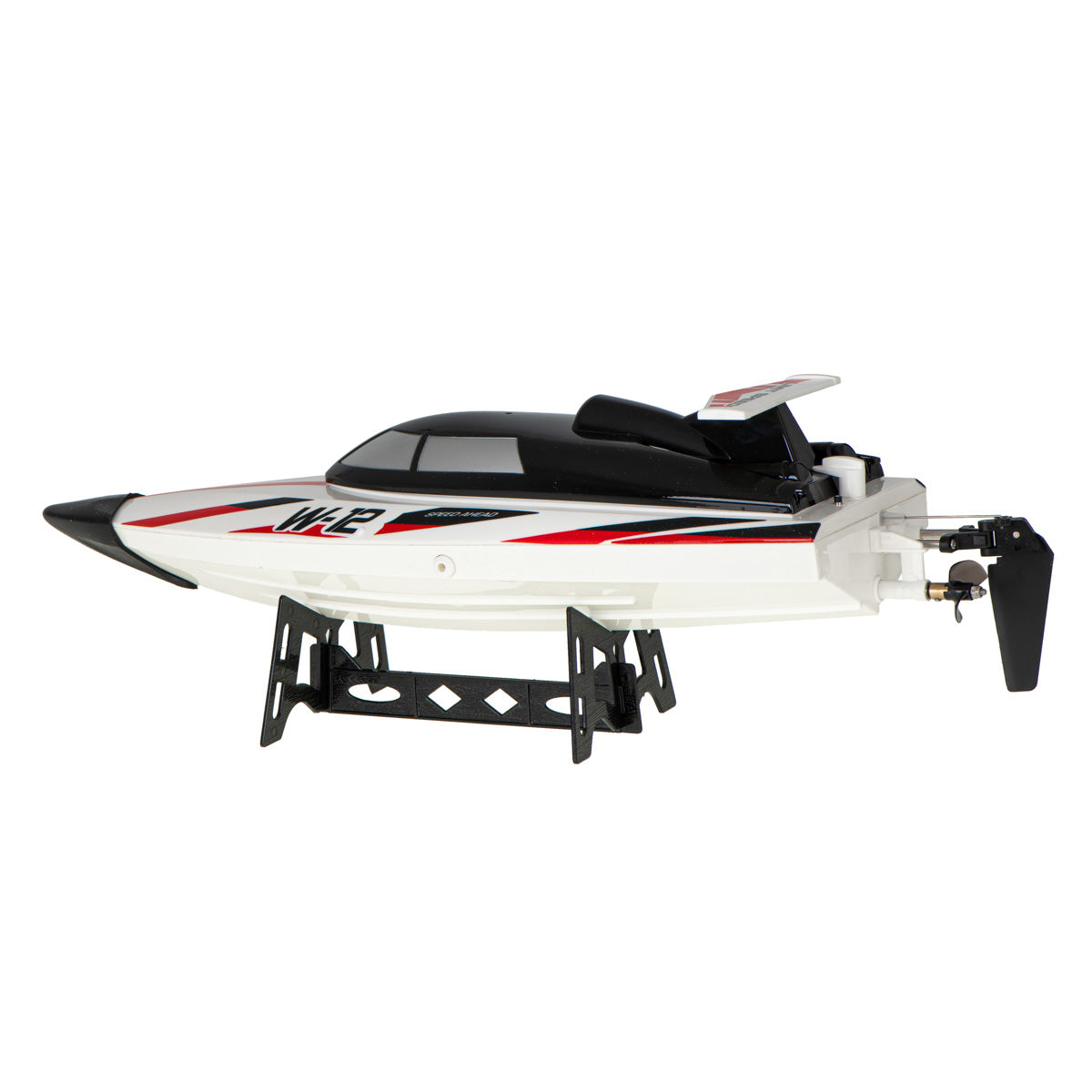 WLtoys WL912 tālvadības ātrlaiva uz statīva sānskatā