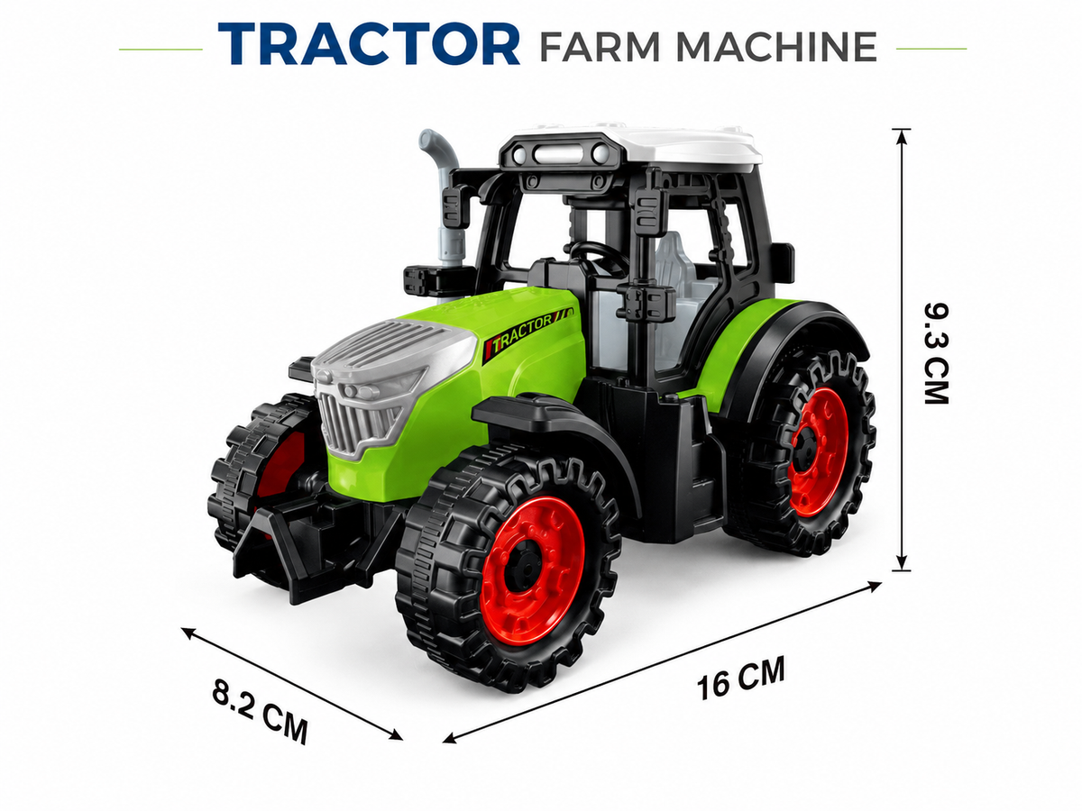 Zaļš rotaļu traktors bērniem, izmērs 16 × 8,2 × 9,3 cm