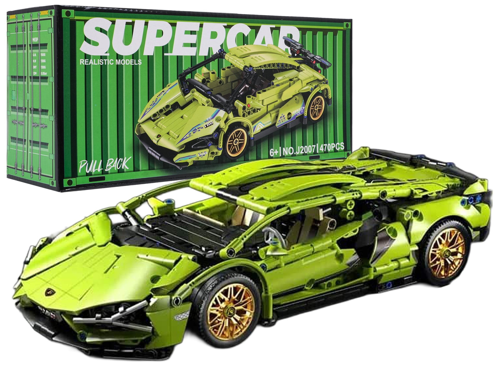 zaļš sporta automašīnas klucīšu konstruktors 470 gab ar atpakaļgaitas piedziņu