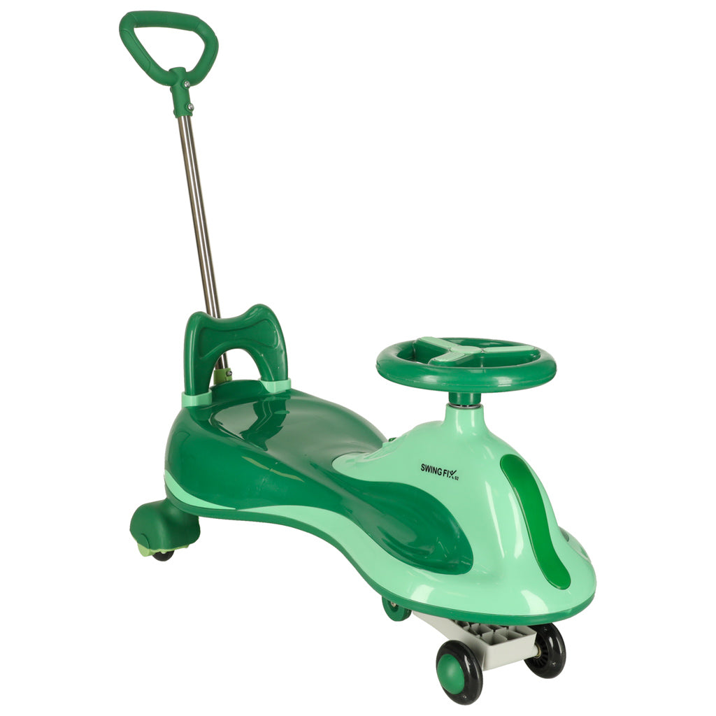 Zaļš Swing Fix bērnu šūpojošais auto ar stumšanas rokturi