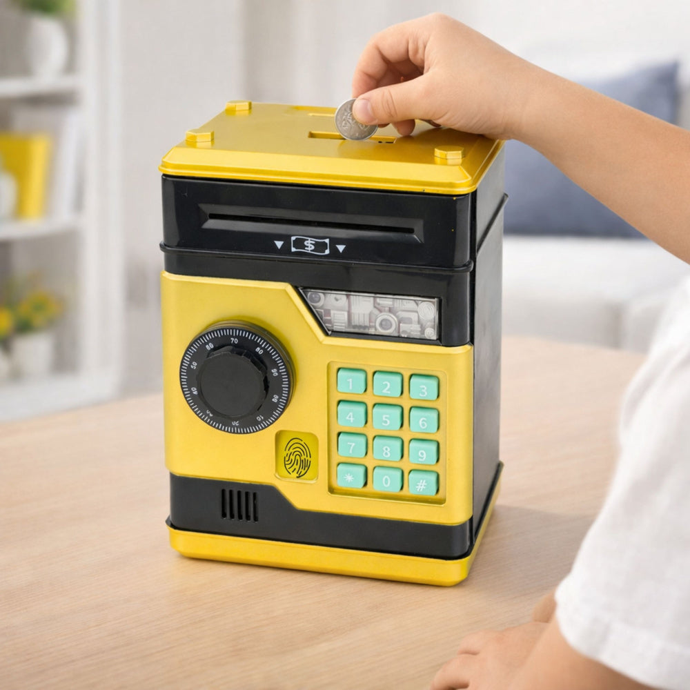 Zelta elektroniskā krājkase seifs bērniem ar PIN kodu monētu un banknošu krāšanai