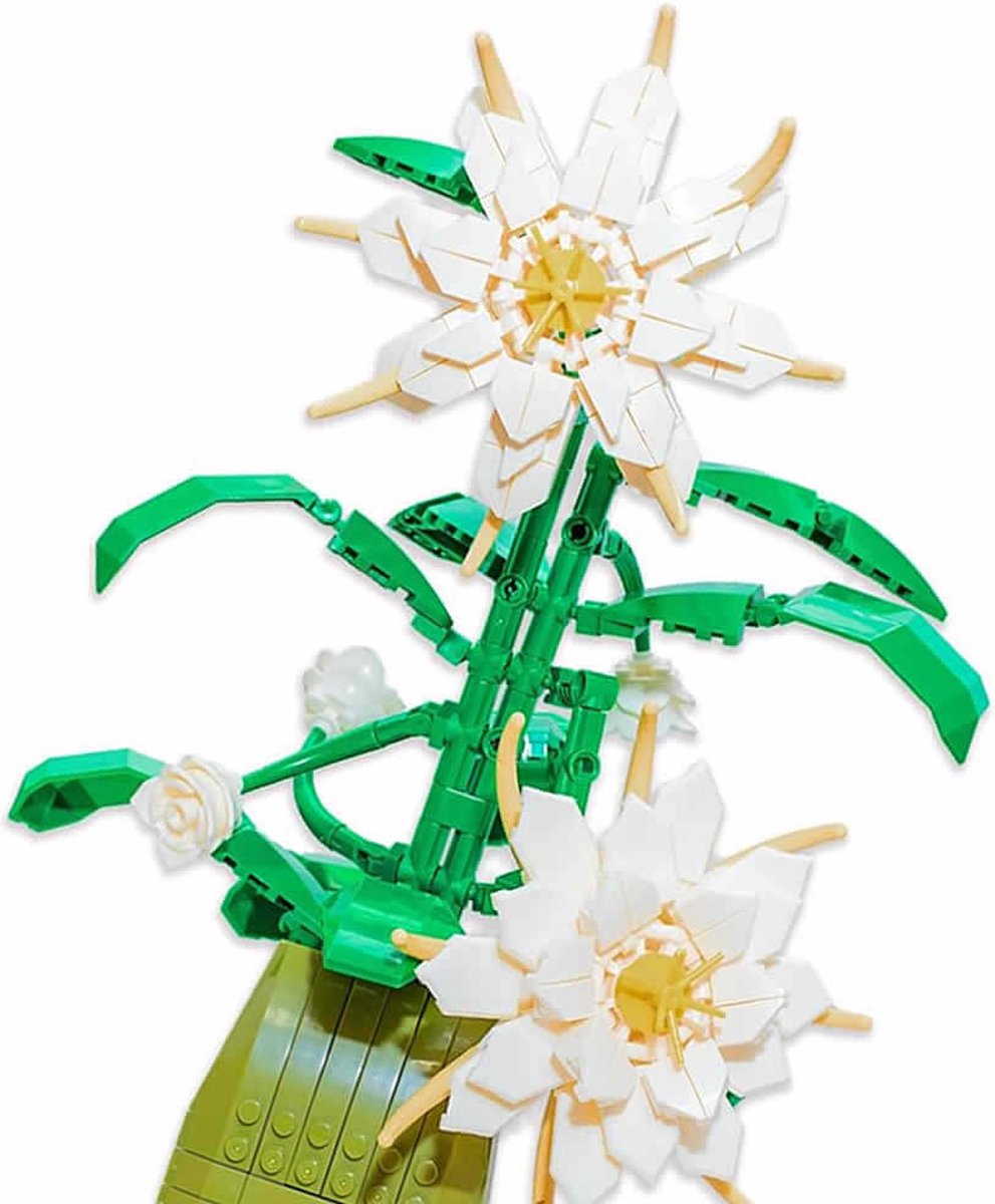 Ziedu konstruktors Flower Studio Epiphyllum — balto ziedu un lapu tuvplāns