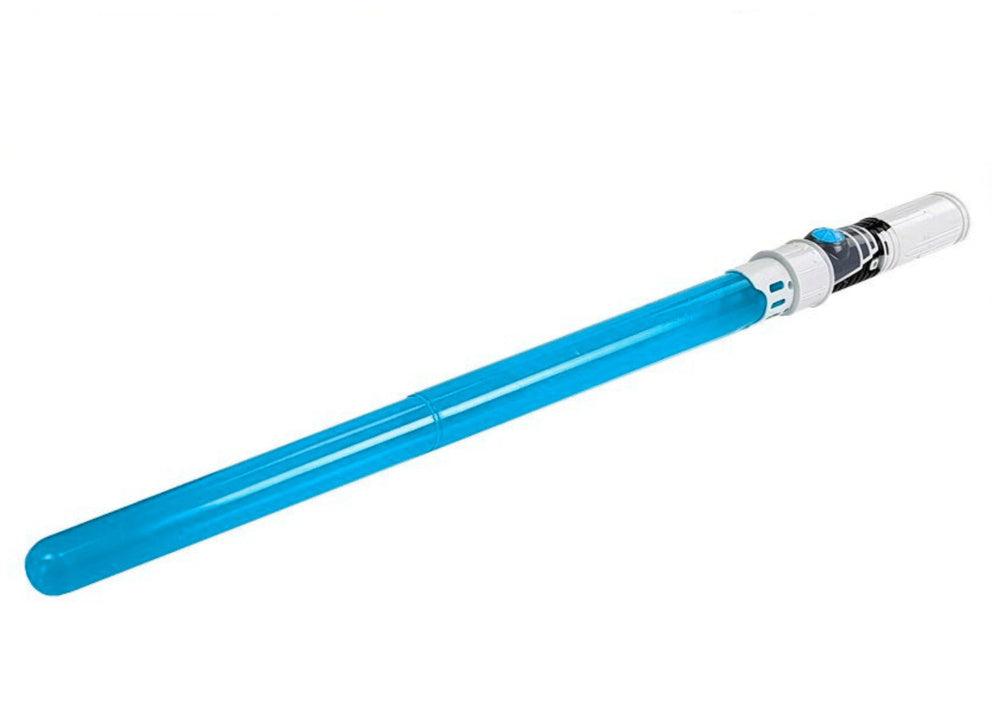 Zils gaismas zobens 68 cm ar baltu rokturi pilnā skatā