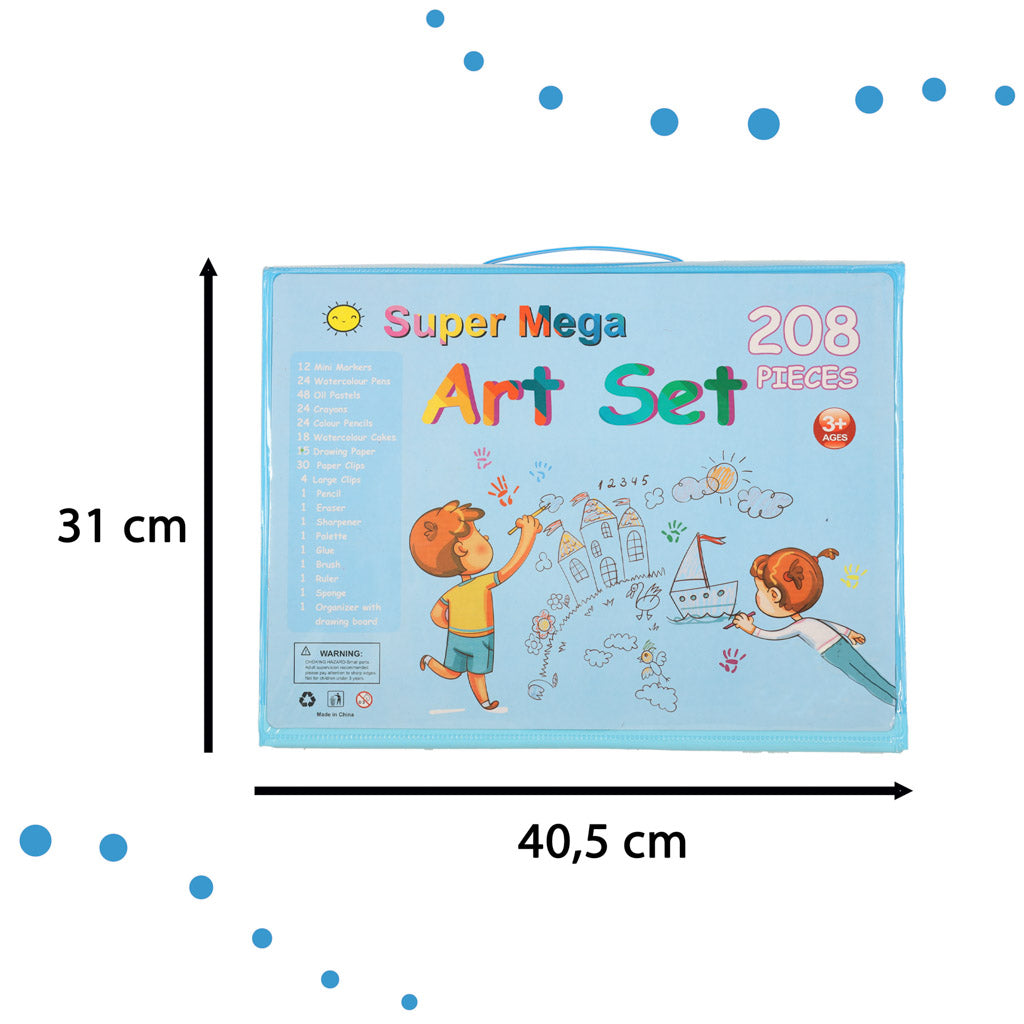 Zils zīmēšanas komplekts koferī ar 208 piederumiem, izmērs 40,5 × 31 cm