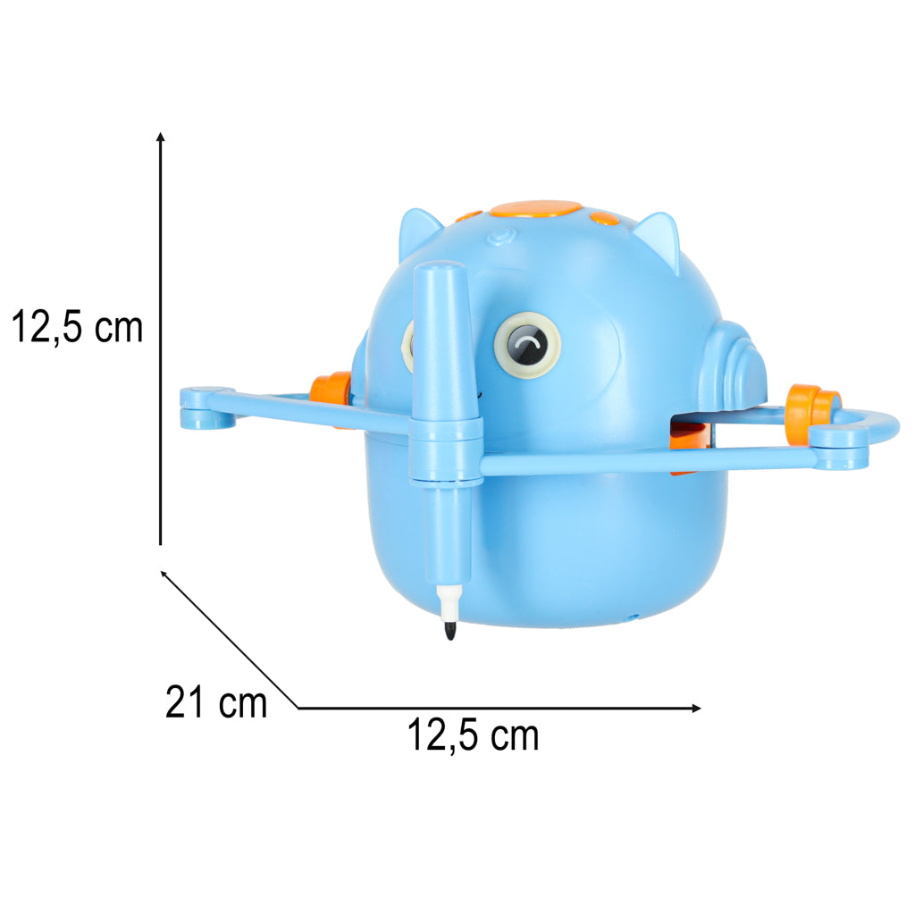 Interaktīvs bērnu zīmēšanas robots ar norādītiem izmēriem 12,5 x 12,5 x 21 cm