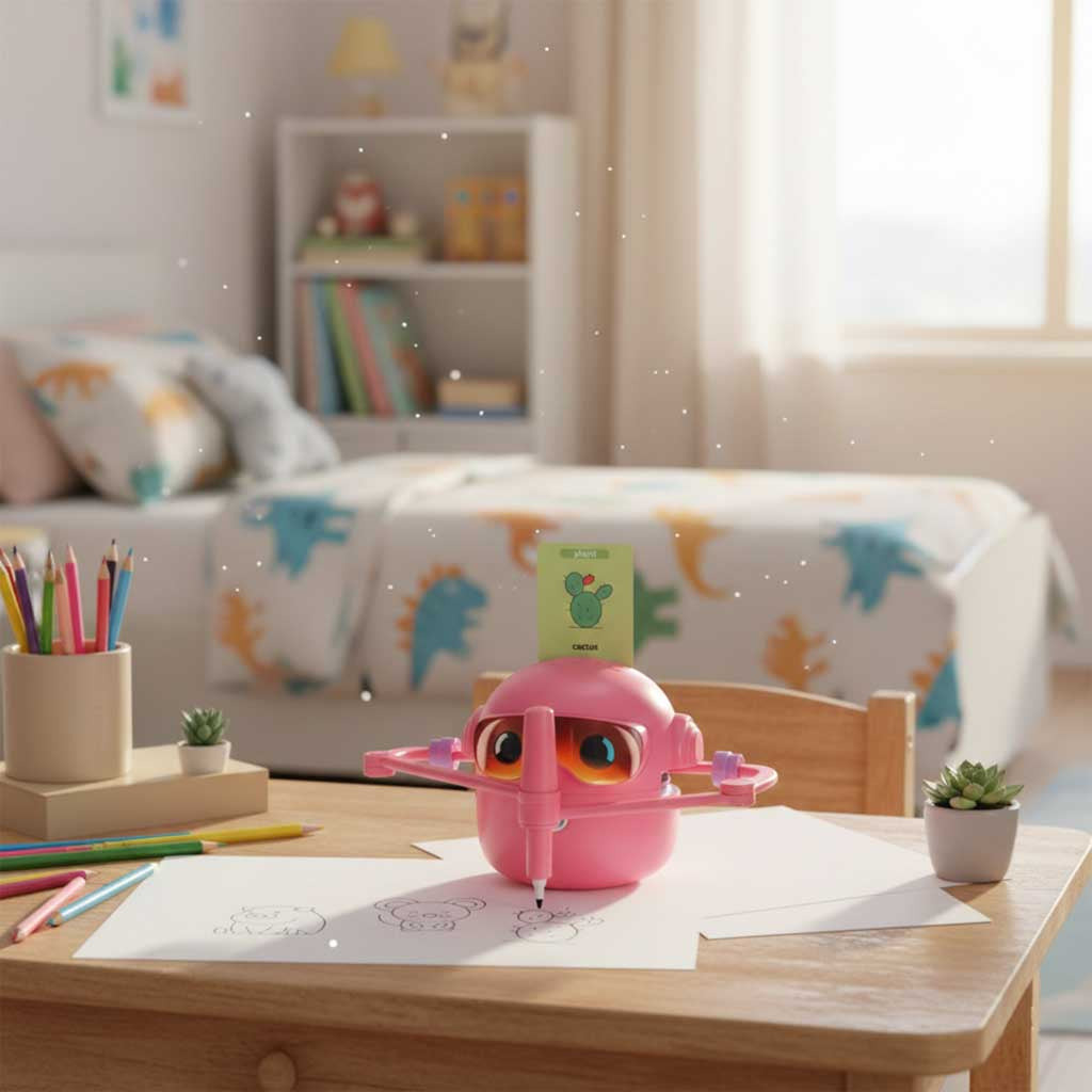 zīmēšanas robots bērniem uz galda bērnu istabā