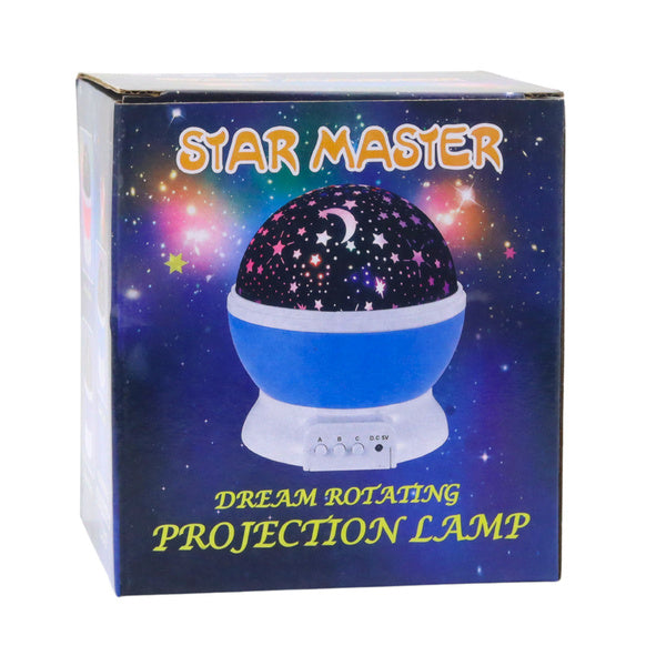 Zvaigžņu projektora “Star Master” iepakojums ar attēlotu rotējošu naktslampiņu